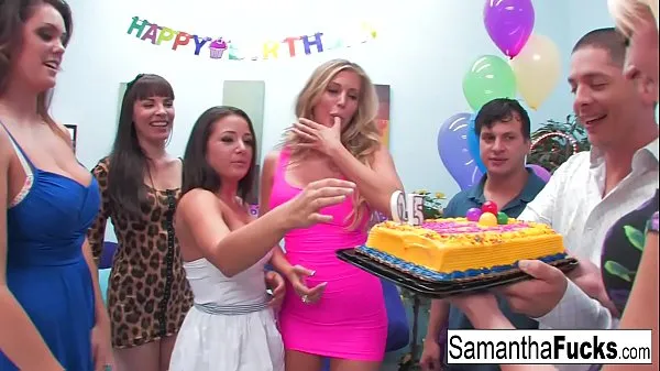 Duże Samantha celebrates her birthday with a wild crazy orgy ciepłe filmy
